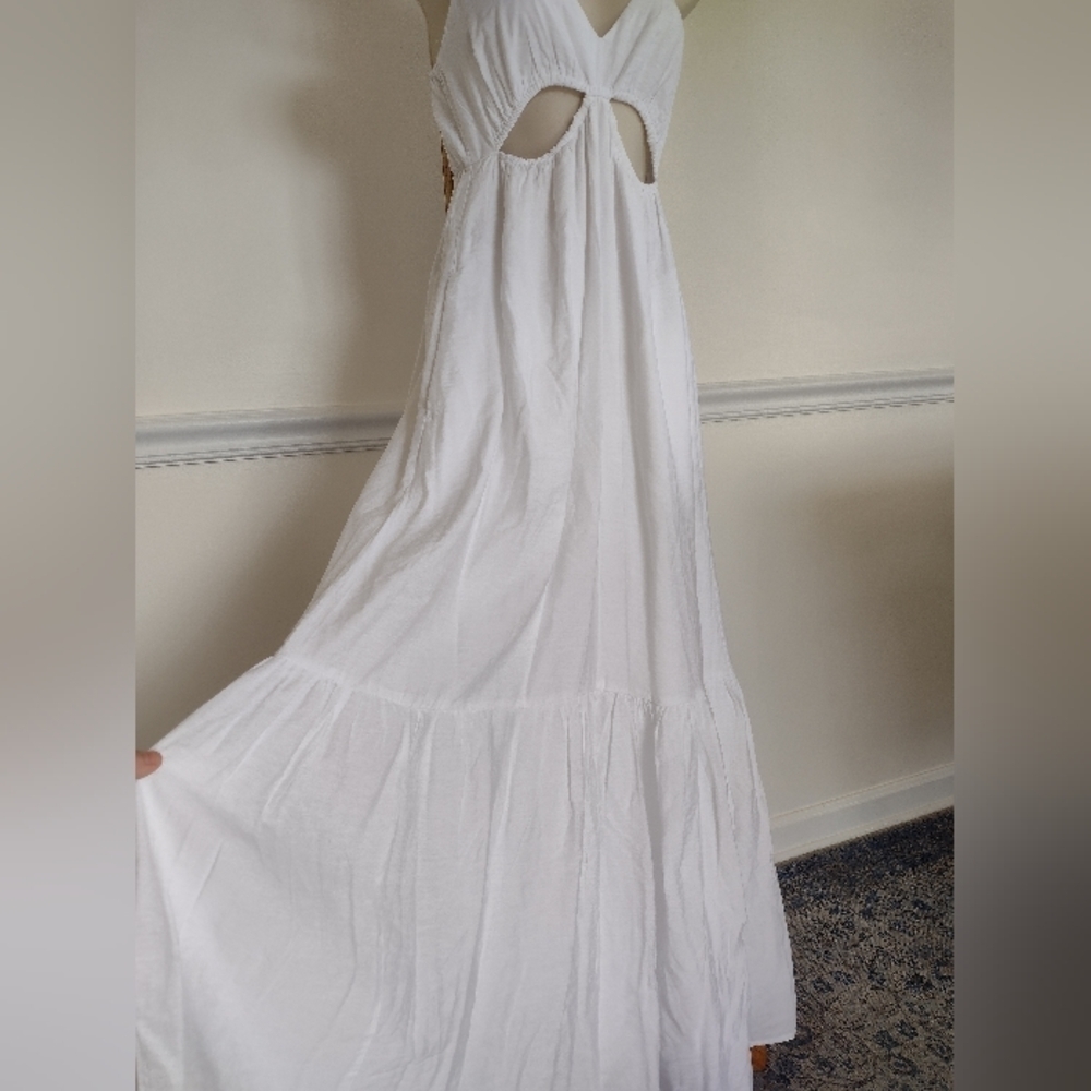 Abercrombie & Fitch White Maxi Beachy Flowy Cotton Summer Dress Size XS Tall